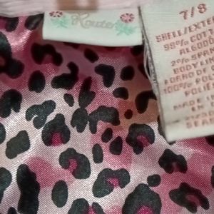 Route pink 2-pc corduroy pantsuit, animal print lining & crystal gemstones S 7-8